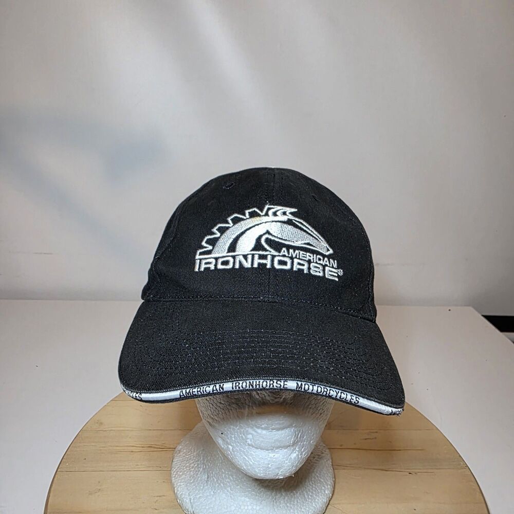 American Ironhorse Black Adjustable Strap Back Baseball Cap Mens One Size